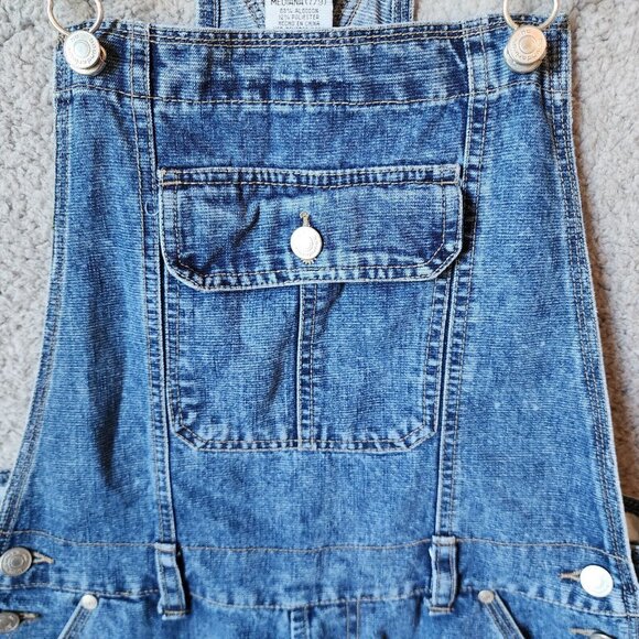 Vtg No Boundaries Women's Overall Shorts Stretch Blue Denim Raver Y2K Sz Medium - Picture 3 of 16